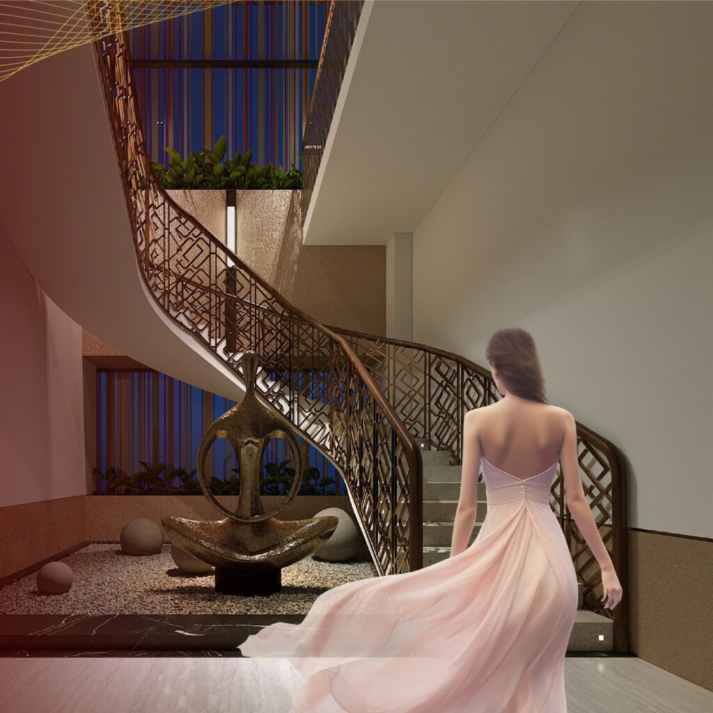 Cầu thang thông tầng căn hộ Sky Duplex Kiều By Kita