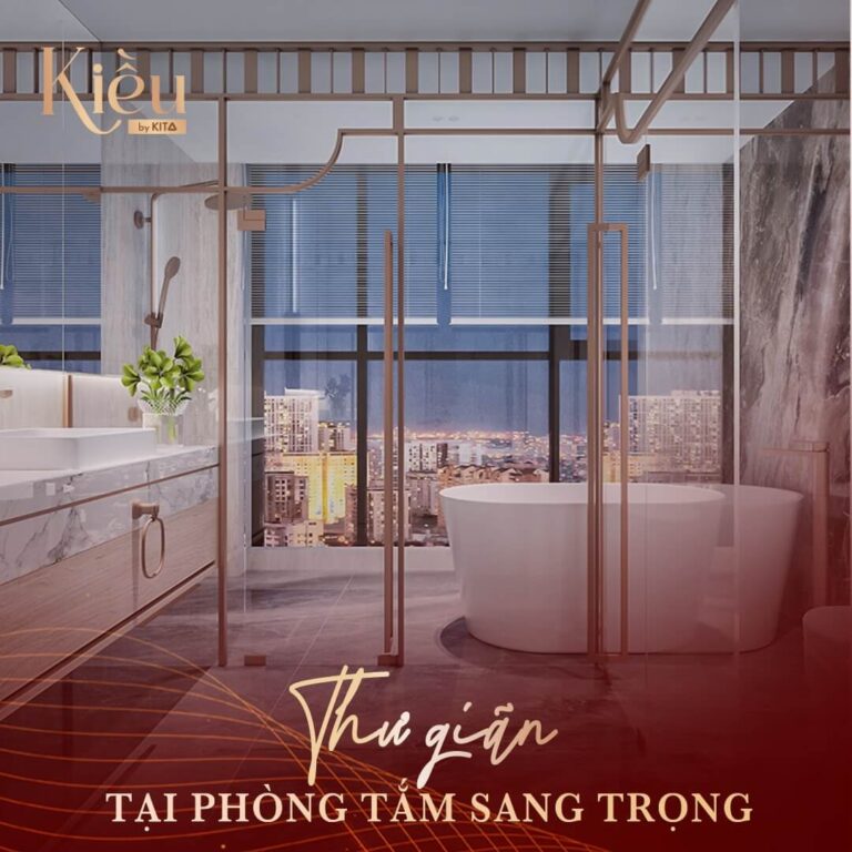 Phòng tắm căn hộ Sky Duplex Kiều By Kita với tầm nhìn thành phố