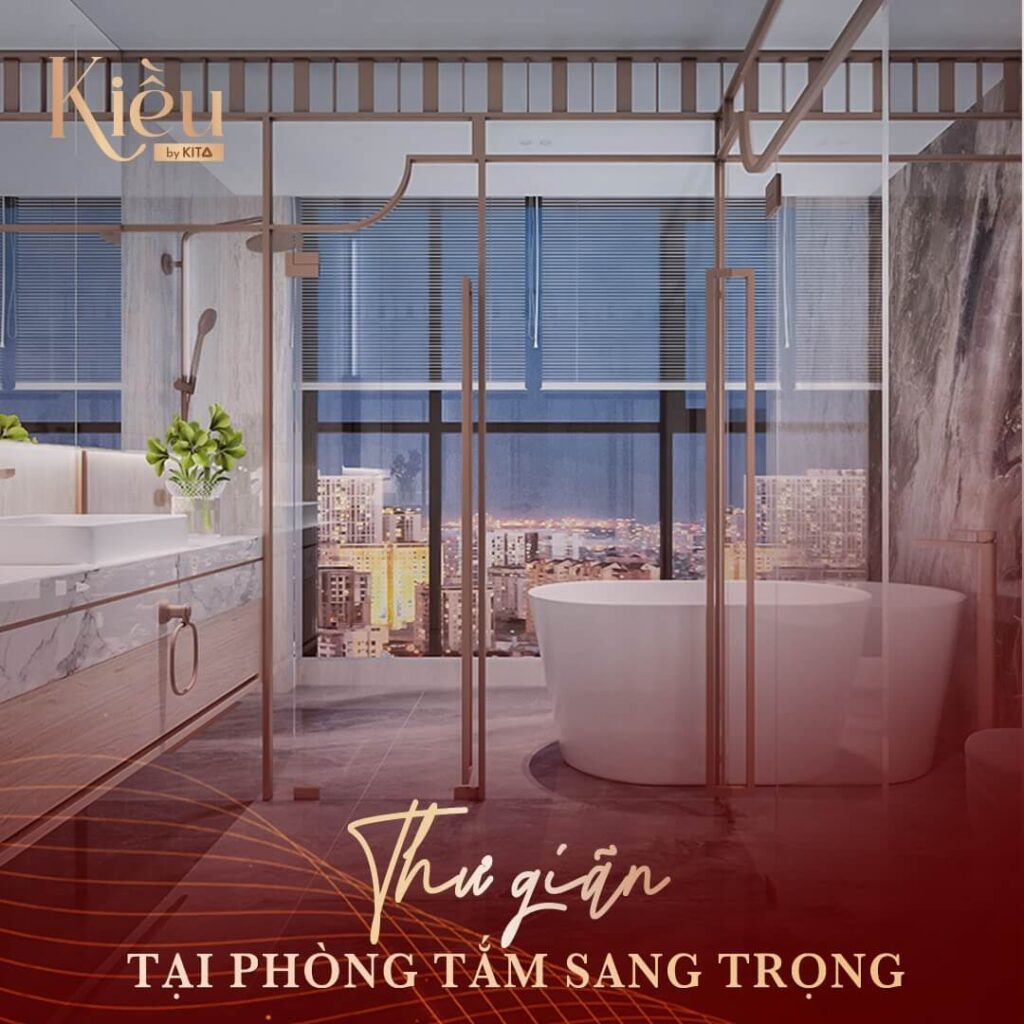 Phòng tắm căn hộ Sky Duplex Kiều By Kita với tầm nhìn thành phố