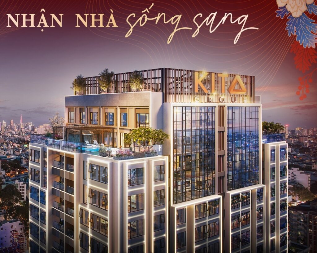 Tòa căn hộ Kiều By Kita về đêm, nhìn về trung tâm Sài Gòn