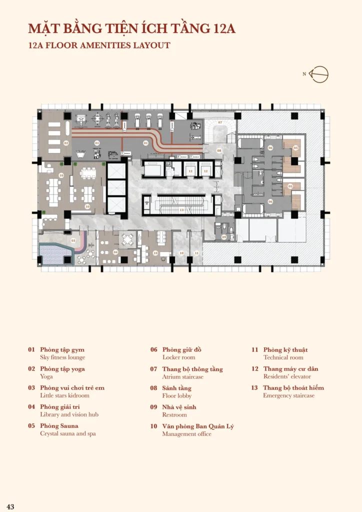 Mặt bằng tiện ích tầng 12A Kiều By Kita