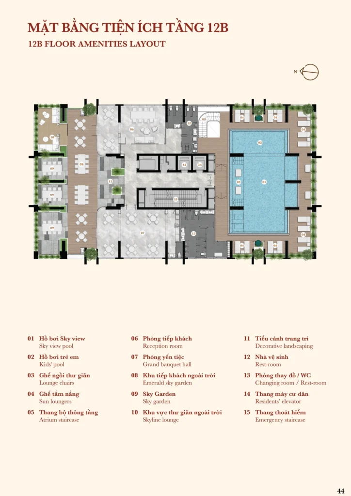 Mặt bằng tiện ích tầng 12B Kiều By Kita
