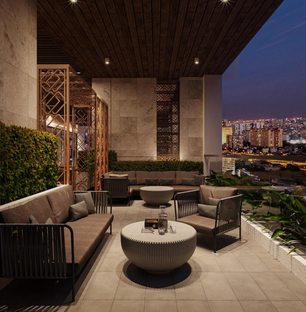 Không gian tiếp khách căn Grand Penthouse Kiều By Kita về đêm